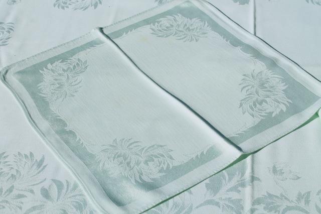 photo of pale mint green spring table linens, vintage damask tablecloth & napkins set #7