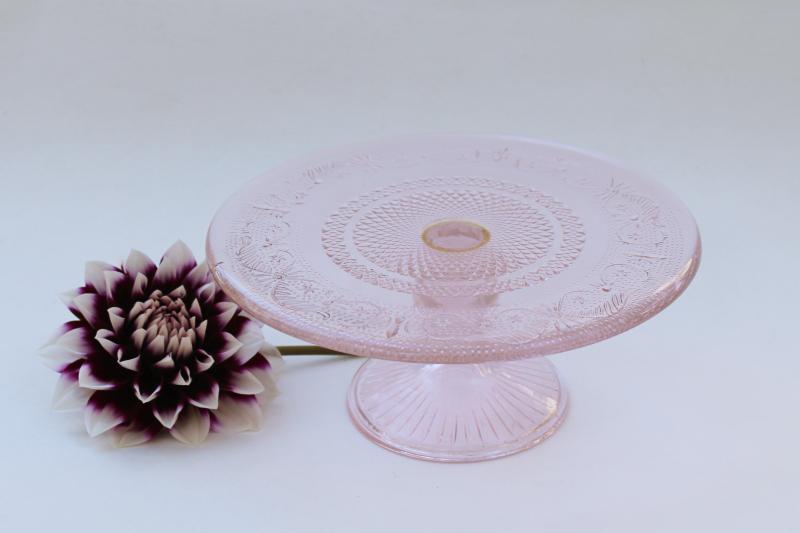 photo of pale pink sandwich glass mini cake stand or pedestal plate for candle or centerpiece #1