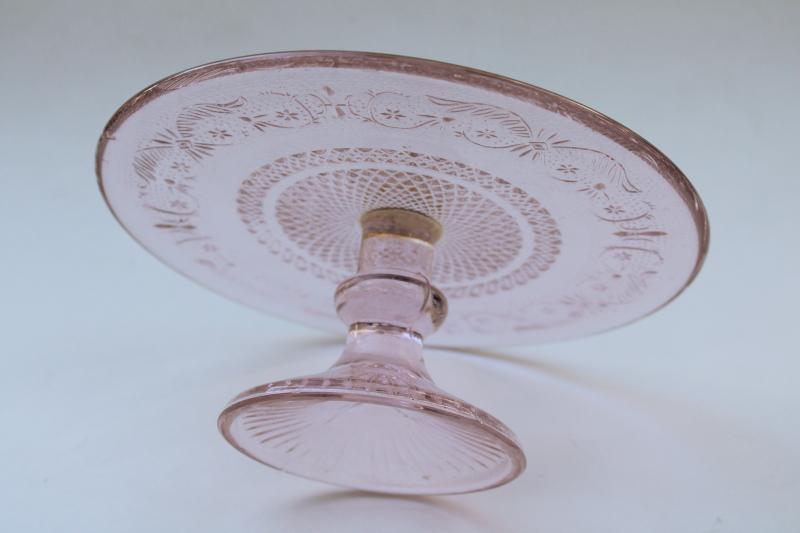 photo of pale pink sandwich glass mini cake stand or pedestal plate for candle or centerpiece #2