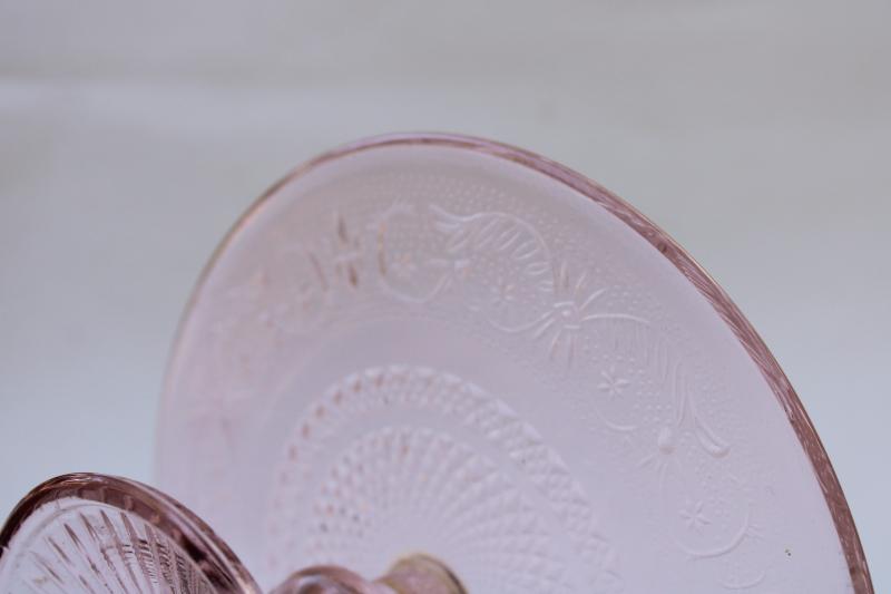 photo of pale pink sandwich glass mini cake stand or pedestal plate for candle or centerpiece #3