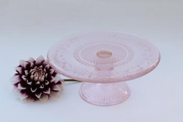 catalog photo of pale pink sandwich glass mini cake stand or pedestal plate for candle or centerpiece