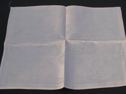 photo of pale pink vintage damask tablecloth and napkins, original label #2