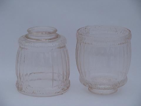 photo of pale rose pink color pressed glass lamp shades, vintage lighting parts lot #1