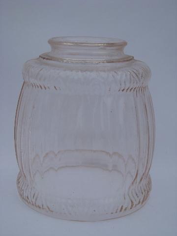 photo of pale rose pink color pressed glass lamp shades, vintage lighting parts lot #3