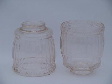 catalog photo of pale rose pink color pressed glass lamp shades, vintage lighting parts lot