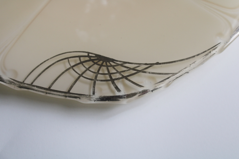 photo of palm trees beach scene art deco vintage glass serving plate, tray with center handle  #3