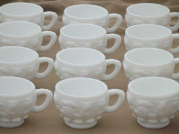 catalog photo of paneled grape milk glass punch cups set of 12, vintage Westmoreland