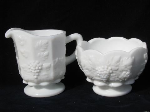 photo of paneled grape pattern milk glass creamer & sugar set, vintage Westmoreland #1