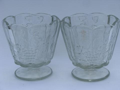photo of paneled grape pattern vintage pair clear glass flower bowls or vases #1