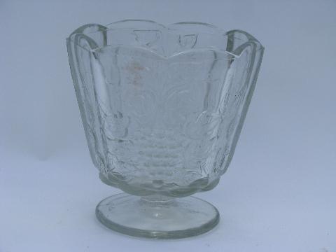 photo of paneled grape pattern vintage pair clear glass flower bowls or vases #2
