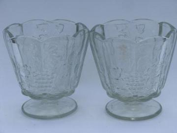 catalog photo of paneled grape pattern vintage pair clear glass flower bowls or vases