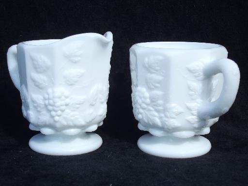 photo of paneled grape vintage Westmoreland milk glass cream pitcher and sugar #2