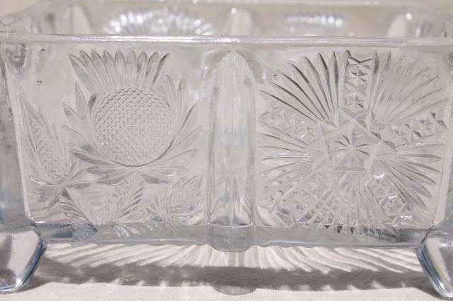 photo of paneled thistle pattern glass square honey comb box, L G Wright vintage reproduction antique glass #2