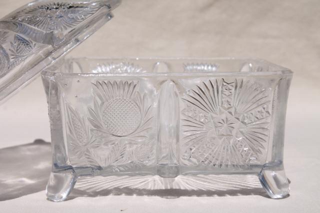 photo of paneled thistle pattern glass square honey comb box, L G Wright vintage reproduction antique glass #5