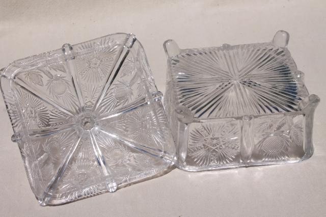 photo of paneled thistle pattern glass square honey comb box, L G Wright vintage reproduction antique glass #7