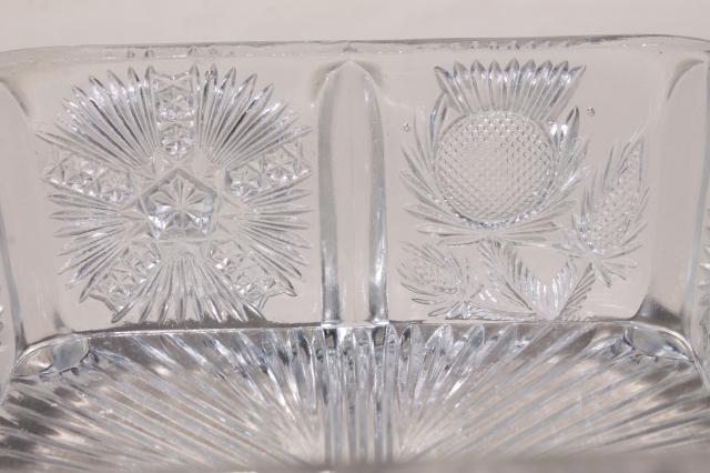 photo of paneled thistle pattern glass square honey comb box, L G Wright vintage reproduction antique glass #10