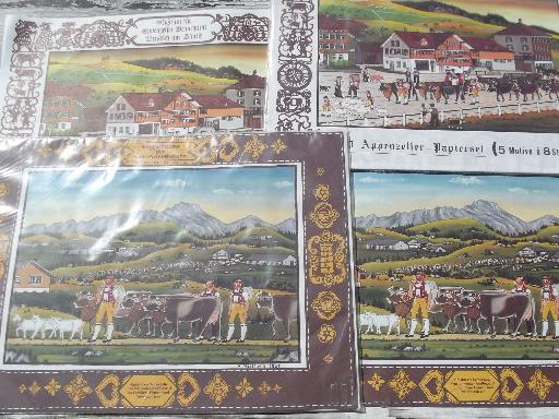 photo of paper placemats for Oktoberfest, vintage Swiss alpine cow herd scenes #1