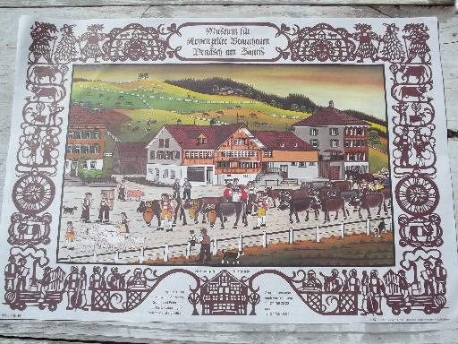 photo of paper placemats for Oktoberfest, vintage Swiss alpine cow herd scenes #2