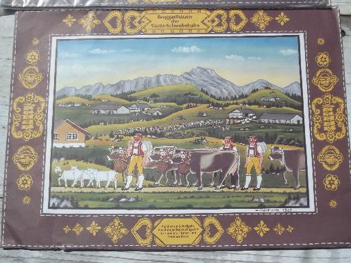 photo of paper placemats for Oktoberfest, vintage Swiss alpine cow herd scenes #4