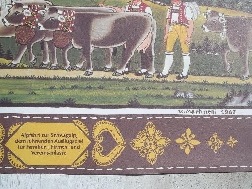 photo of paper placemats for Oktoberfest, vintage Swiss alpine cow herd scenes #5