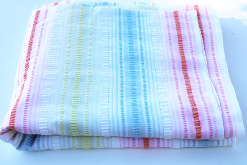 photo of pastels on white summery cotton seersucker preppy vintage fabric candy stripe #1