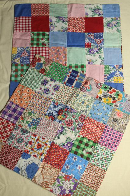 photo of patchwork pieced quilt block cushion covers, vintage cotton print pillow cases #1