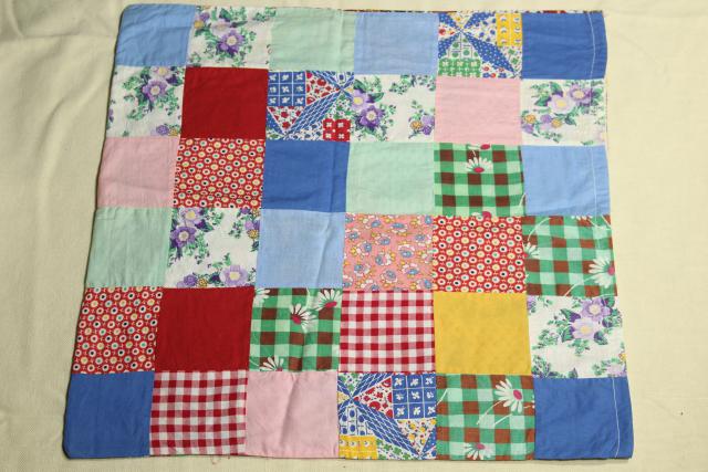 photo of patchwork pieced quilt block cushion covers, vintage cotton print pillow cases #2