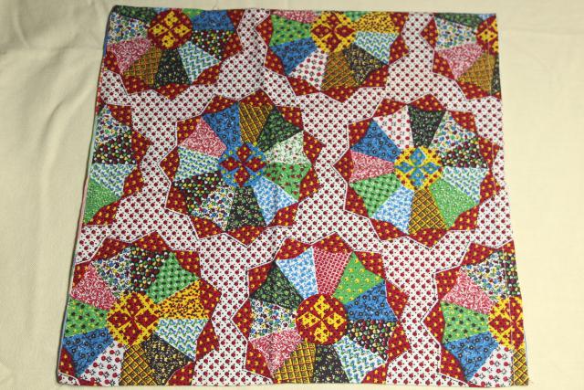 photo of patchwork pieced quilt block cushion covers, vintage cotton print pillow cases #4