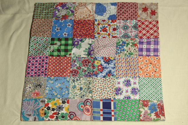 photo of patchwork pieced quilt block cushion covers, vintage cotton print pillow cases #6