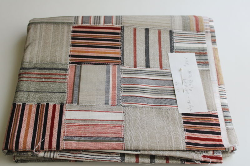 photo of patchwork plaids print cotton fabric, neutral colors old New England coastal style  #1