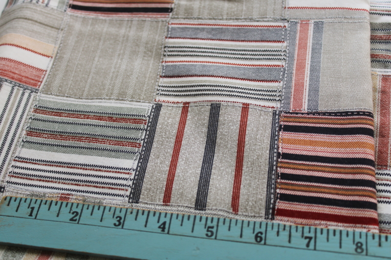 photo of patchwork plaids print cotton fabric, neutral colors old New England coastal style  #5