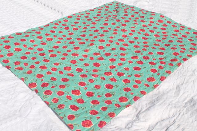 photo of patchwork stars vintage tied quilt comforter w/ red & turquoise flowered print backing fabric #2