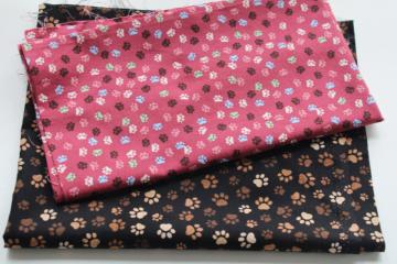 photo of paw prints cotton print fabric lot, sewing material for pets projects dogs or cats