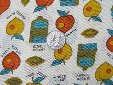 catalog photo of peach of a fruit print 50s-60s vintage cotton fabric, peachy keen!