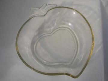 catalog photo of peach shape large glass fruit salad bowl, vintage Hazel-Atlas orchard crystal