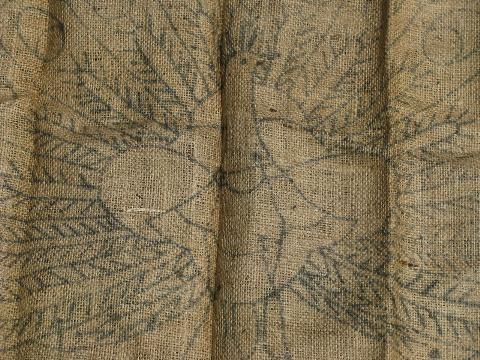photo of peacock vintage hessian burlap hooked rug canvas to hook w/ yarn or wool #2