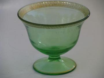 catalog photo of pebbled rim gold pebble vintage green depression glass footed bowl