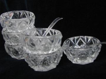 catalog photo of perfect set of 6 vintage glass salt dip dishes, individual open salts