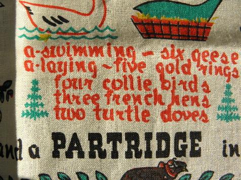 photo of perfect vintage printed pure linen tea towel, 12 Days of Christmas #2