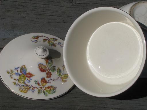 photo of petit-point bramble leaf Bak-In Ware oven pottery lot, 30s vintage #3