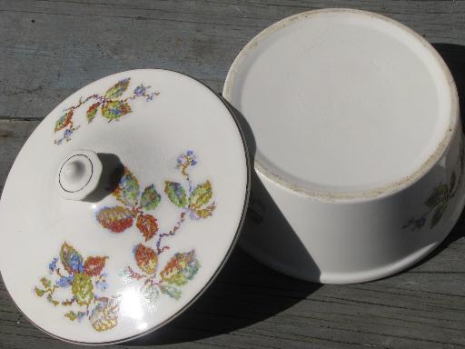 photo of petit-point bramble leaf Bak-In Ware oven pottery lot, 30s vintage #4