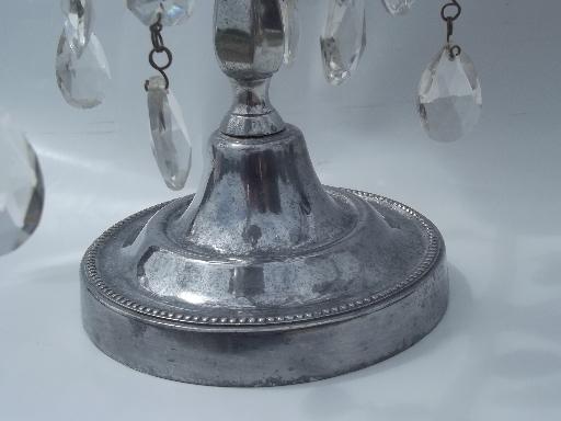 photo of pewter silver metal candelabra, branched candle holder tree w/ prisms #4