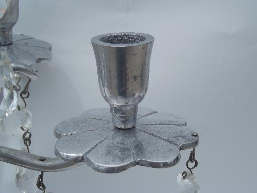 photo of pewter silver metal candelabra, branched candle holder tree w/ prisms #5