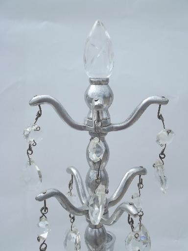 photo of pewter silver metal candelabra, branched candle holder tree w/ prisms #6