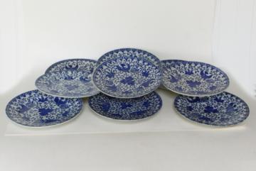 catalog photo of phoenix birds or dragons vintage Japan blue & white hand painted china plates