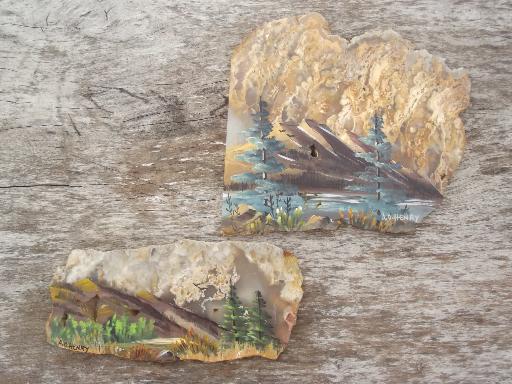 photo of picture agate natural stone rock slabs w/ hand painted landscape scenes #1