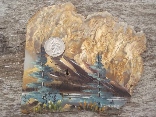 photo of picture agate natural stone rock slabs w/ hand painted landscape scenes #3