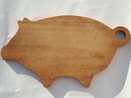 photo of pig shape vintage wood kitchen cutting board, bread or cheese board #1