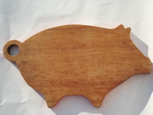 photo of pig shape vintage wood kitchen cutting board, bread or cheese board #2