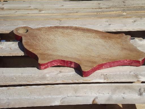 photo of pig shape vintage wood kitchen cutting board, bread or cheese board #3